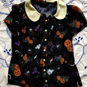 Hell Bunny Halloween button up collar blouse
